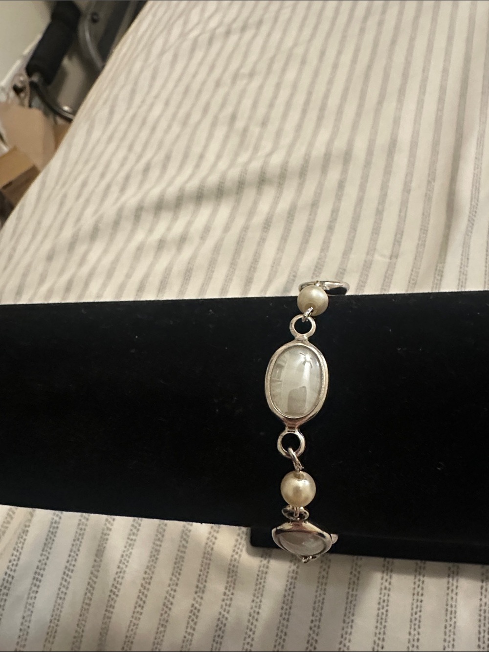 Silver-Tone Pearl and Oval Link Bracelet - Womens Jewelry